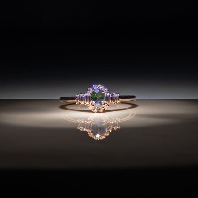2020s Alexandrite Ring With Earth-Mined Diamond Accents in Solid 14k Gold, Oval 5x4mm For Sale - Image 5 of 12