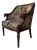 Vintage French Empire Style Carved Ram’s Head Arm Club Chair With Book Motif Upholstery For Sale
