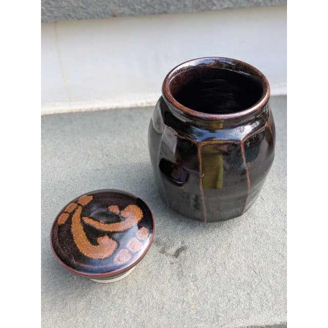 1990s 1990s Kit Vorhaus Brown Drip Glaze Stoneware Lidded Jar, Signed Studio Pottery For Sale - Image 5 of 10
