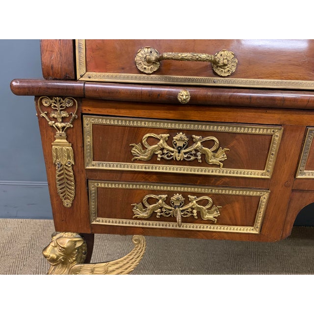 Large Antique French Empire Flame Mahogany Cylinder Desk, 1850 For Sale - Image 6 of 18