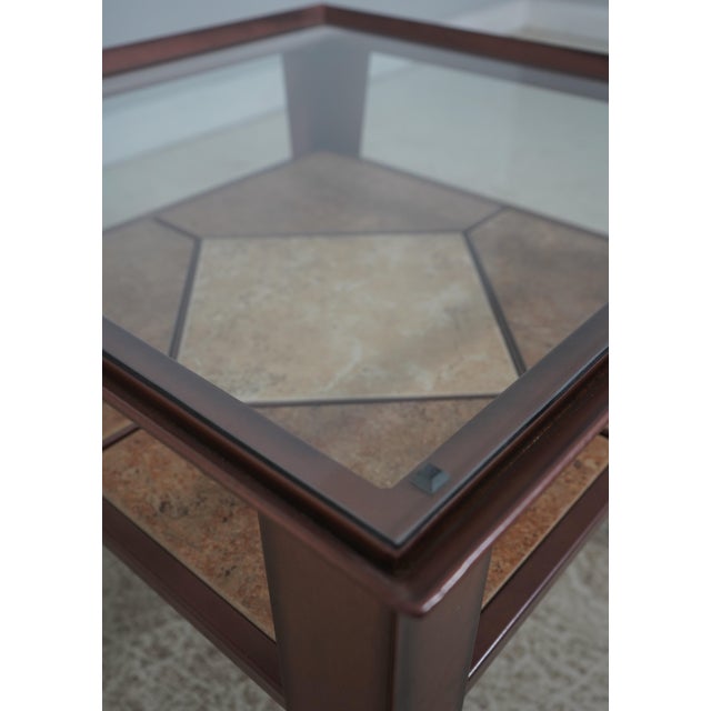 Square Glass Top Mid Century Modern 2 Tier Tile Coffee Table For Sale - Image 10 of 12