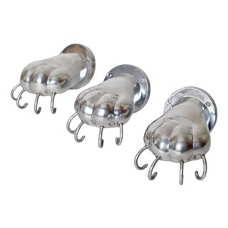 Polished Aluminum Shape of Lion Paws Towel Holders, 1980s, Set of 3 For Sale
