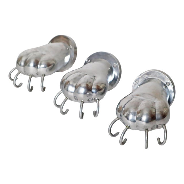 Polished Aluminum Shape of Lion Paws Towel Holders, 1980s, Set of 3 For Sale