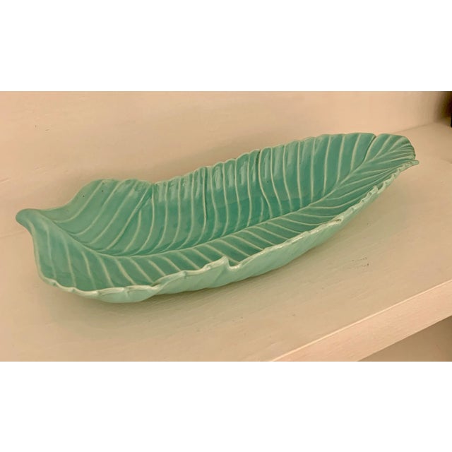 Mid-Century Modern Ball-Jae of California Pottery Turquoise Leaf Serving Tray For Sale - Image 3 of 7