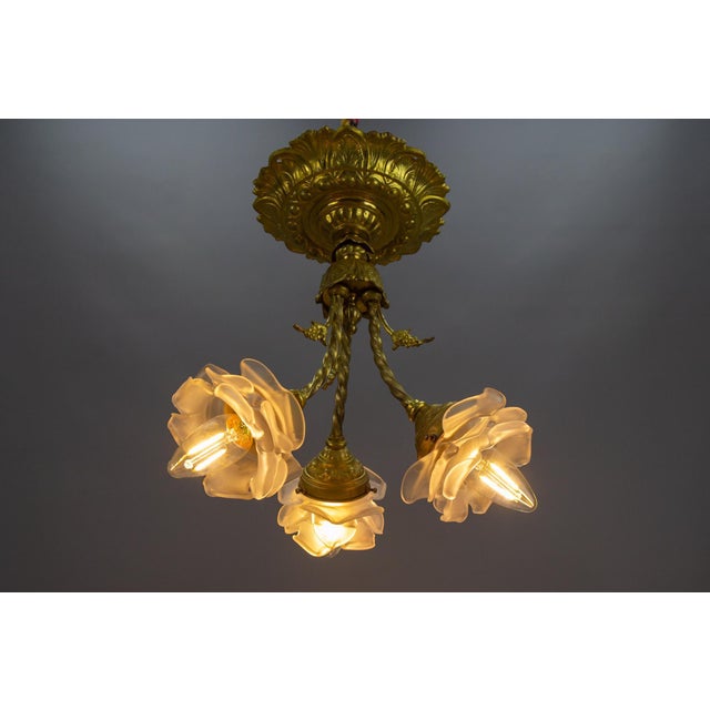 French Neoclassical Style Bronze and Glass Ceiling Light, 1920s For Sale - Image 6 of 18