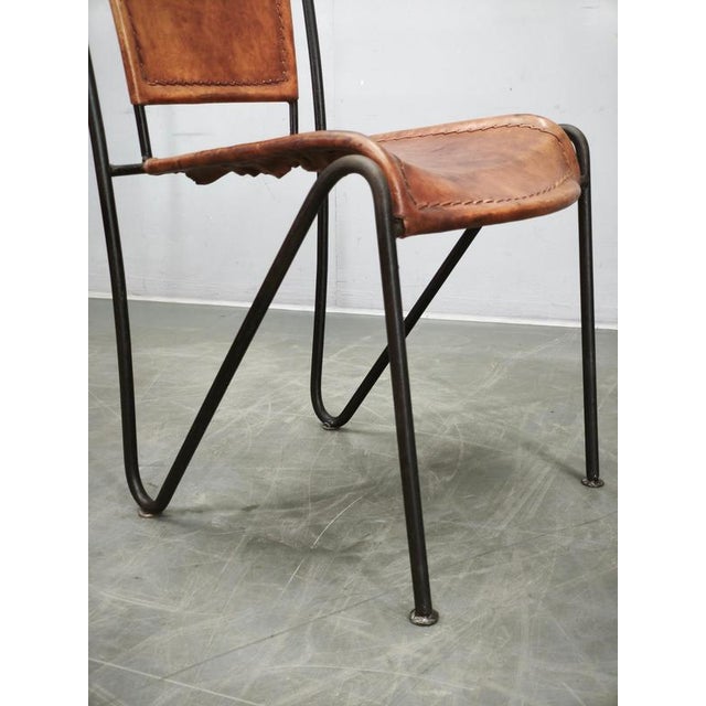 Brutalist European Brutalist Wrought Iron and Cognac Leather Dining Chair, 1990s For Sale - Image 3 of 14
