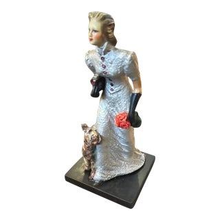 1940s Italian Ceramic Figurine by Mollica, Woman With Fox Terrier For Sale