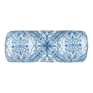 Scalamandre 21" x 7" Provence Bolster Pillow in Chambray For Sale