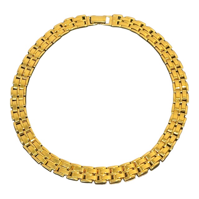 Vintage Napier Gold-Tone Bismarck Link Choker Necklace | Signed Designer Statement Collar, 17” | 1980s Classic Jewelry For Sale