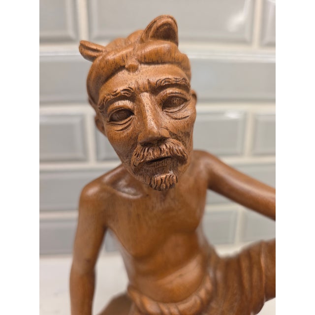 1950s Mid-Century Modern Realism Balinese Modernist "Seated Philosopher" Satinwood Sculpture For Sale - Image 9 of 12