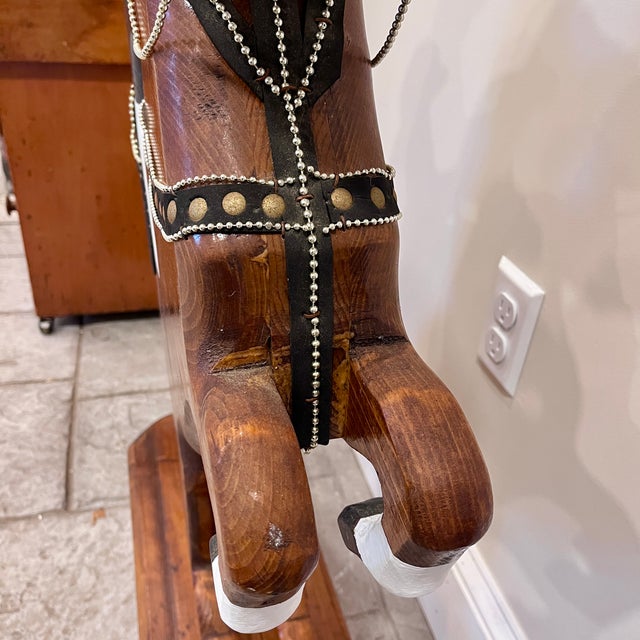 1980s 3 Foot Tall Wood Equestrian Folk Art Sculpture For Sale - Image 9 of 12