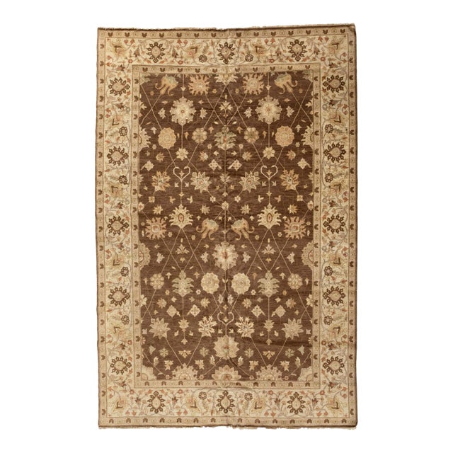 Late 20th Century Brown Ivory Egyptian Rug Persian Sultanabad Design Small Area Rug For Sale