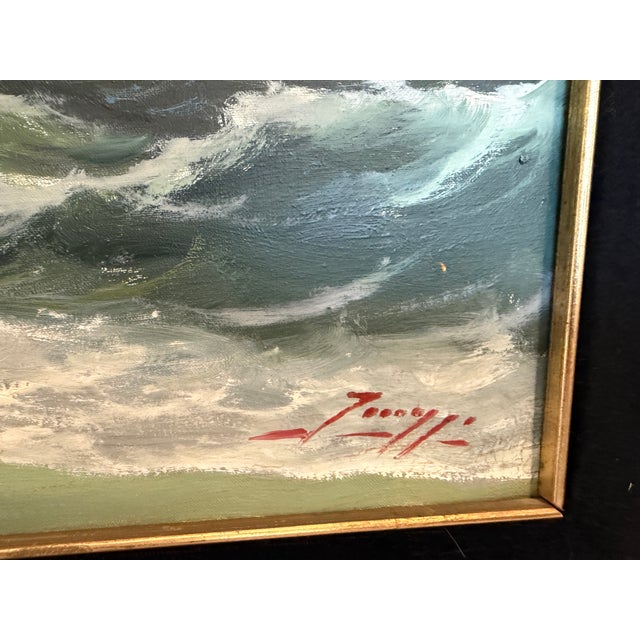 Late 20th Century Vintage Original Maritime Oil Painting – Signed, Rocky Coast Waves Seascape For Sale - Image 5 of 8