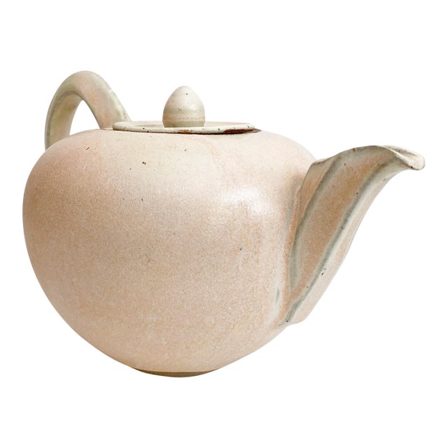 Vintage Handmade Stoneware Glazed Artisan Signed Pink Tea Pot For Sale
