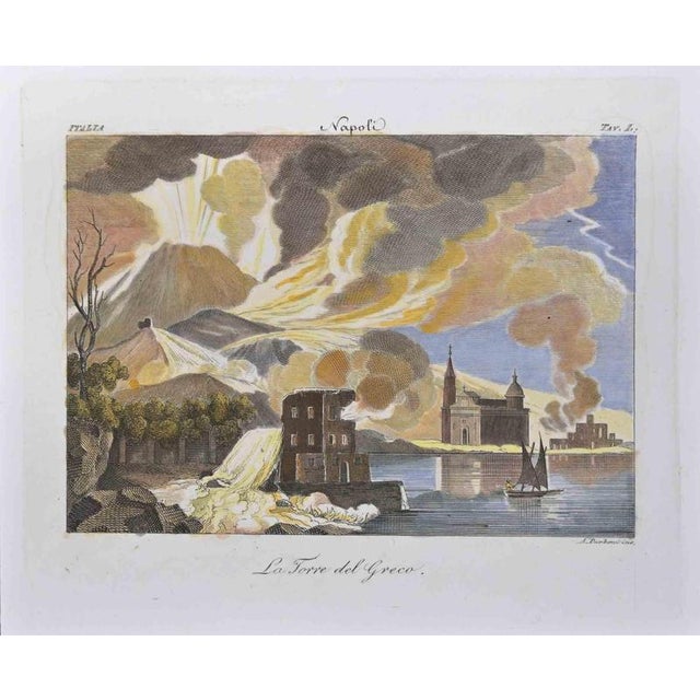 The Greco Tower is a black and white etching on paper, realized by the Italian engraver Achille Parboni in the 19th...