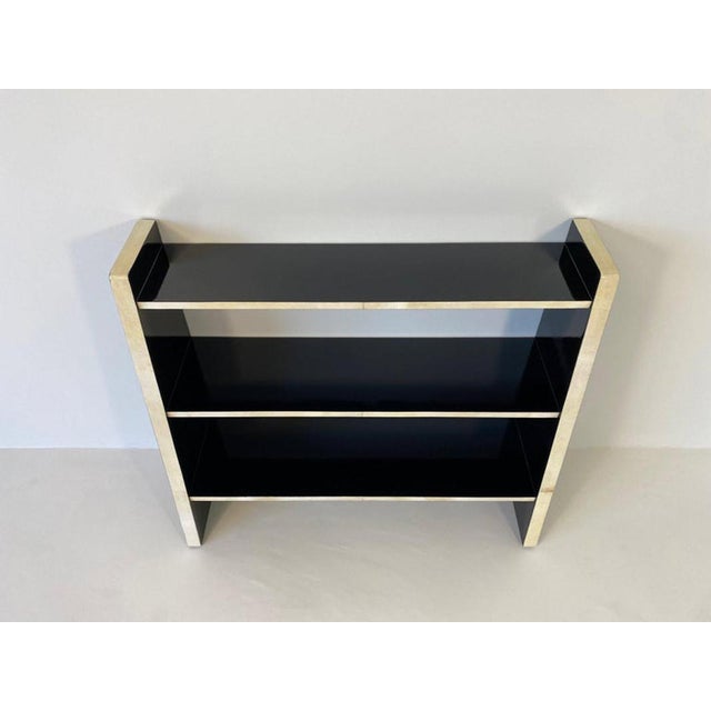 Paper Italian Art Deco Style Parchment and Black Lacquer Bookcase, 1980s For Sale - Image 7 of 10