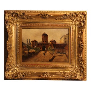 F. Martin, Street Scene at the Isartor in Munich, Early 19th Century, Oil on Canvas, Framed For Sale