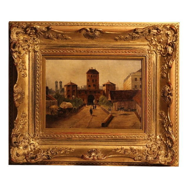 F. Martin, Street Scene at the Isartor in Munich, Early 19th Century, Oil on Canvas, Framed For Sale