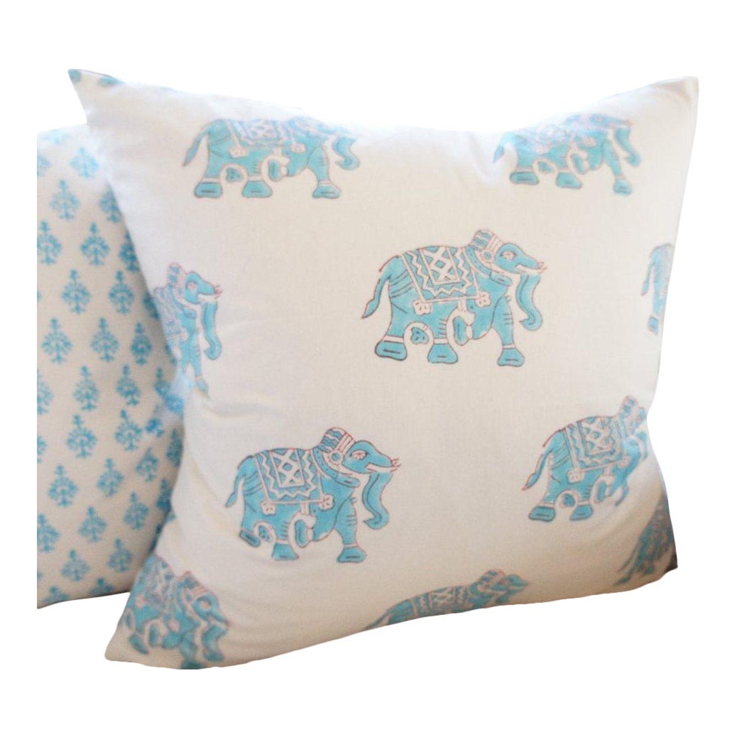 Indian Block Print Blue Elephant Pillow Cover Chairish