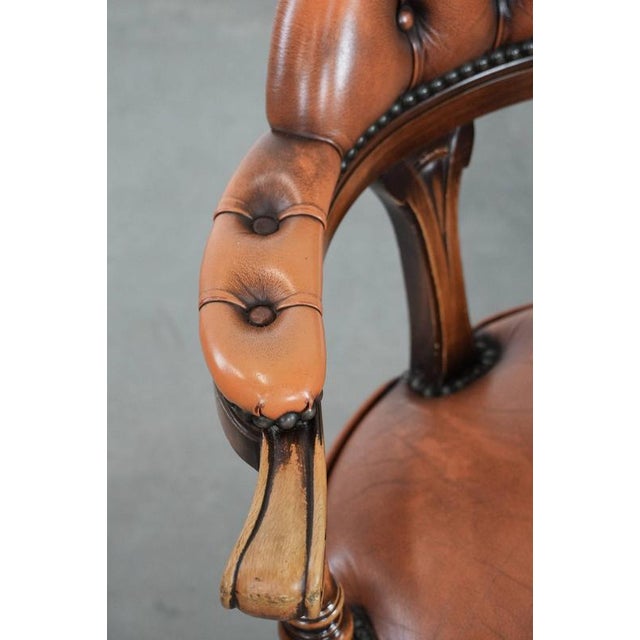 English Style Cowhide and Wood Chesterfield Office Chair with Decorative Nails For Sale - Image 7 of 17