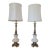 1960s Hollywood Regency Brass and Porcelain Stiffel Style Table Lamps With Shades For Sale