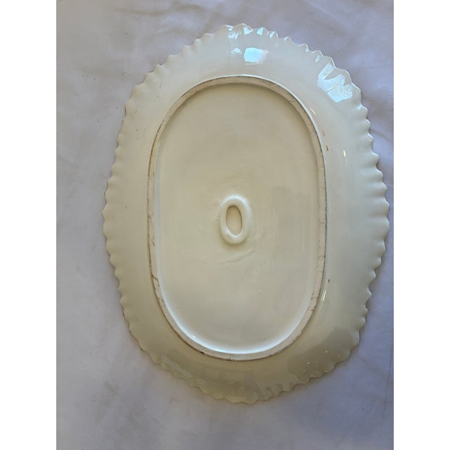 Vintage Italian White Oval Serving Platter With Gold Trim Scalloped Edge For Sale - Image 10 of 11