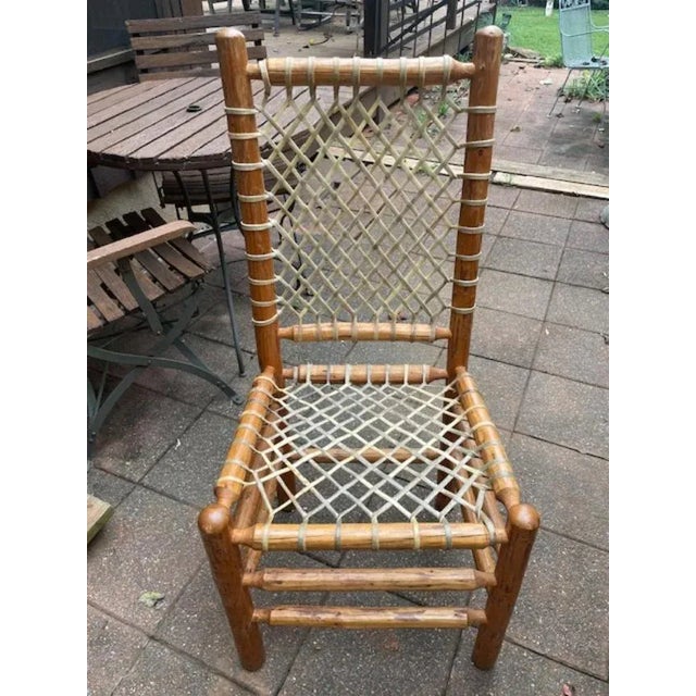 Chestnut 1980s Vintage Round Wooden Log Dining Table & 4 Log Pole & Rawhide Chairs - Dining Set From Oregon For Sale - Image 8 of 12