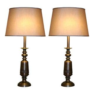 Pair of American Mid-Century Sculptural Brass Table Lamps, 1950s For Sale