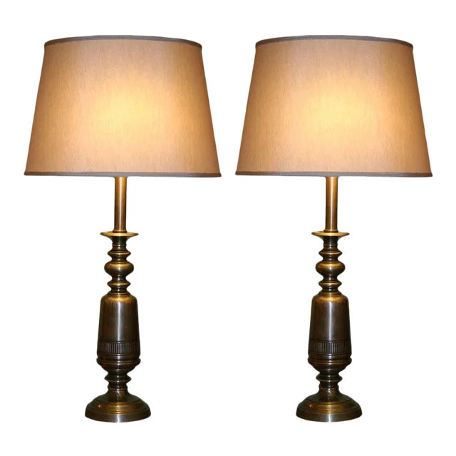 Pair of American Mid-Century Sculptural Brass Table Lamps, 1950s For Sale