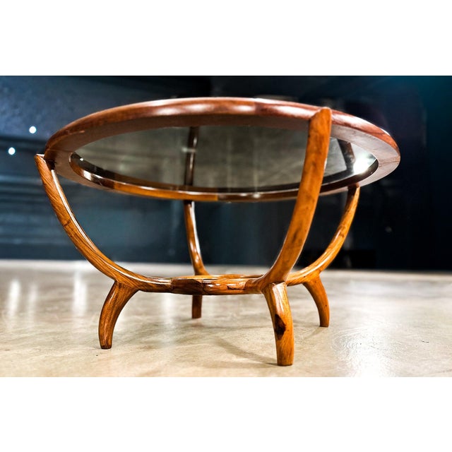 Round Coffee Table in Caviúna Wood & Glass by Giuseppe Scapinelli, Brazil, 1950s For Sale - Image 15 of 16