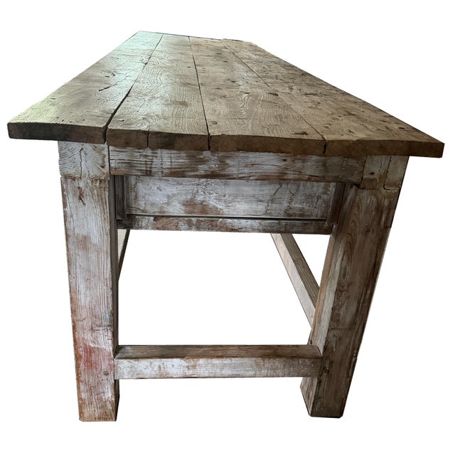 Wood Exceptional 9 Ft Antique French Primitive 2-Drawer Work Table For Sale - Image 7 of 16