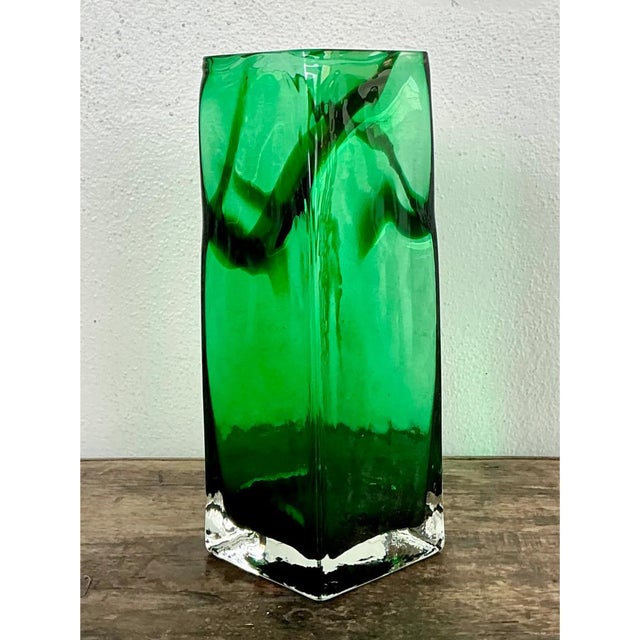 Vintage Polish Emerald Glass Tall Vase For Sale - Image 9 of 12