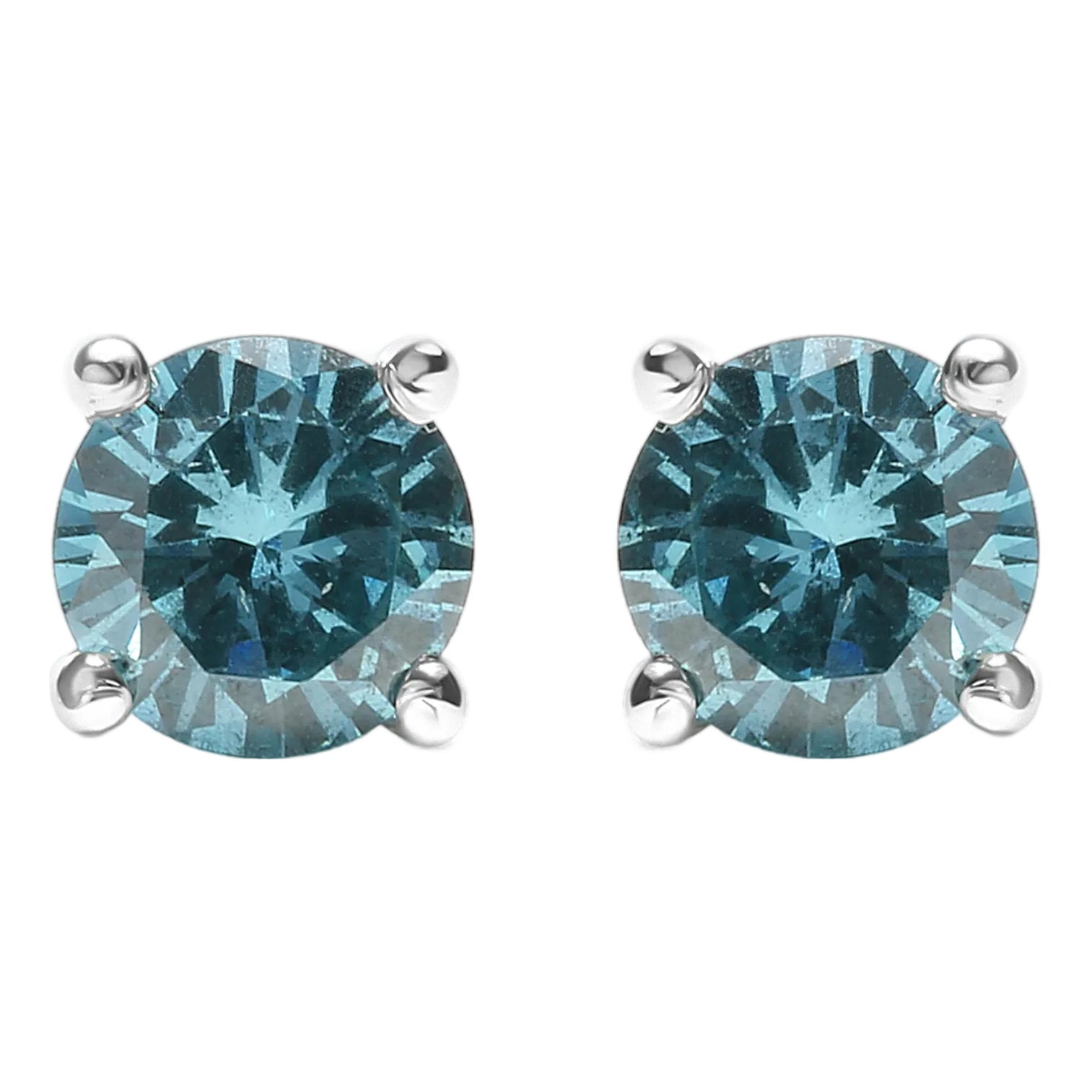 14K White Gold 1/2 Cttw Aqua Blue Diamond Screw-Back 4-Prong Classic ...