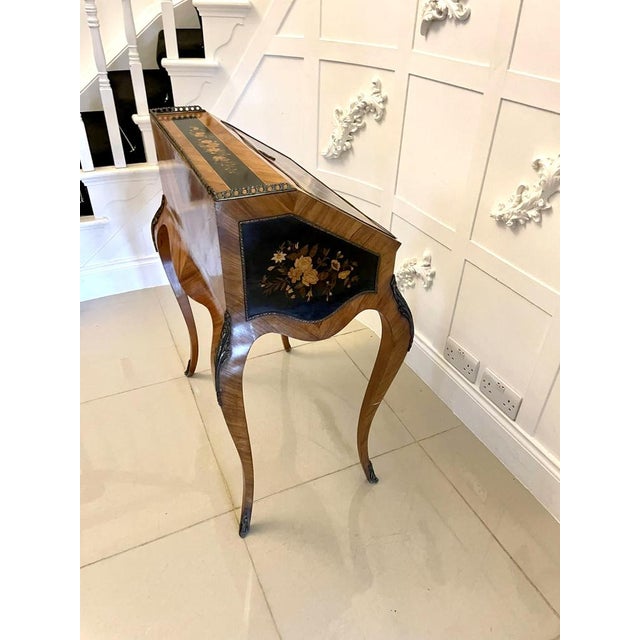 Antique French Victorian Satinwood Freestanding Marquetry Inlaid Bureau 1880 For Sale - Image 11 of 16