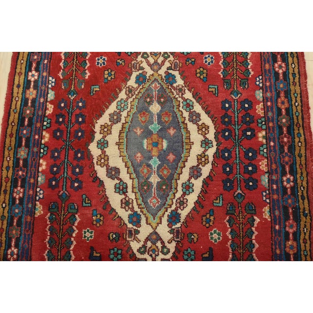 1980s Malayer Runner 3’10” X 9’9” Red Wool Vintage Tribal Hand-Knotted Oriental Rug For Sale - Image 5 of 15