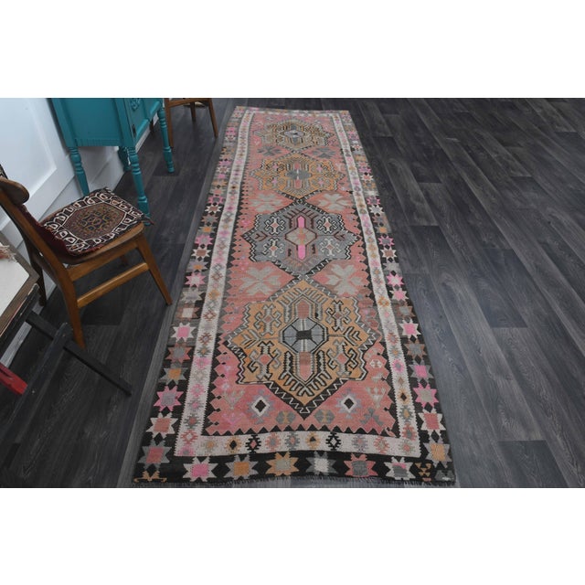 1970s Vintage Handmade Wool Cotton Pink Coral Runner Rug For Sale - Image 9 of 11