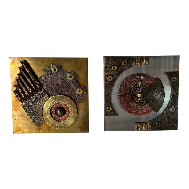 Paul Vanders - Style Mixed Metal Brutalist Geometric Wall Sculptures - A Pair/Sold For Sale