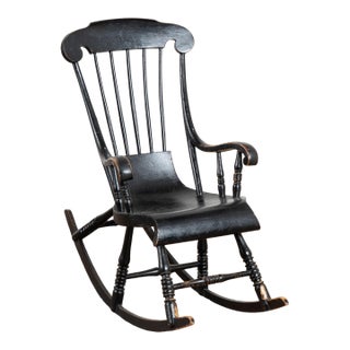19th Century Swedish Child’s Black Rocking Chair For Sale
