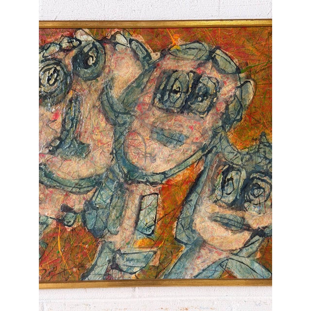 Red Duncan Framed Abstract Textured Figurative Painting Vintage Mid-Century Modern 1970s For Sale - Image 8 of 10