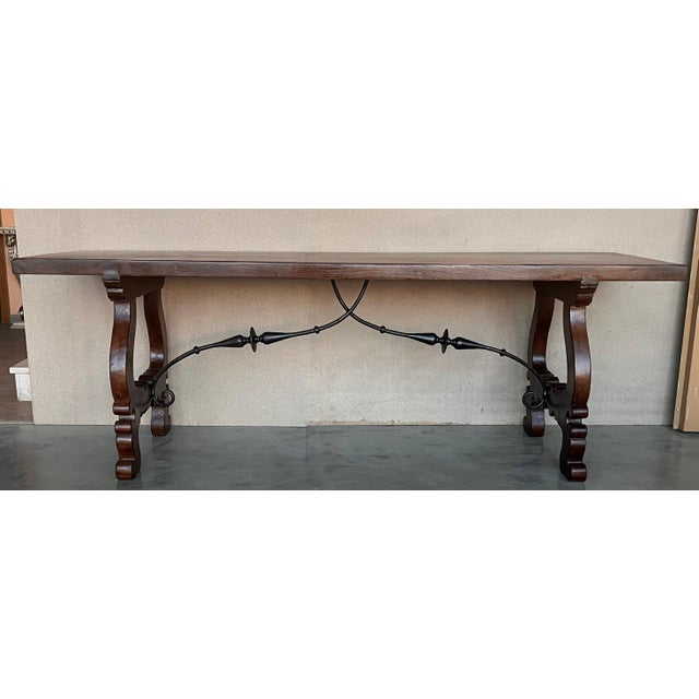Late 18th Century 18th Dining or Console Table of Walnut with Lyre Legs and Heavy Top, Spain For Sale - Image 5 of 18