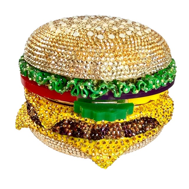 21c Judith Leiber Cheese hamBurger Crystal Gold Minaudiere Evening Clutch Shoulder Bag For Sale - Image 16 of 16