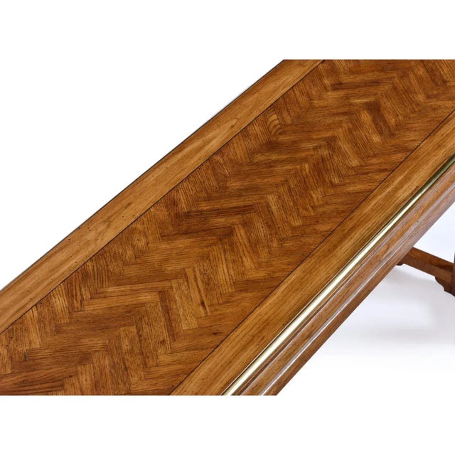 Oak Wall Mirror and Console Table Set With Parquet Top and Gold Trim For Sale - Image 9 of 12