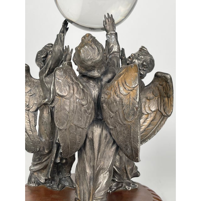 19th Century Silvered & Patinated Bronze Sculpture of an Angels Holding a Sphere For Sale In Los Angeles - Image 6 of 6