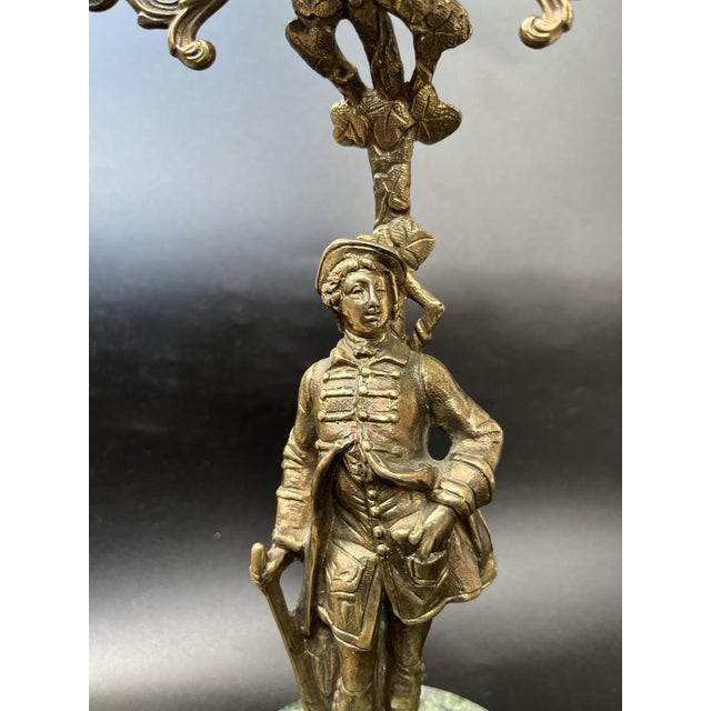 Louis XVi Revival Neoclassical French Bronze Figural Candelabrum on Marble Base, 1920s For Sale - Image 4 of 13
