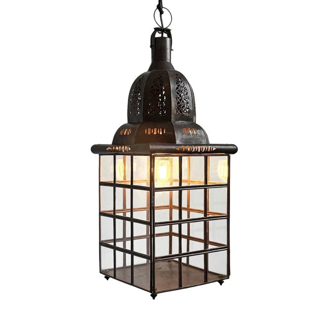 Mid 20th Century Vintage Windowpane Pendant Light For Sale - Image 5 of 9
