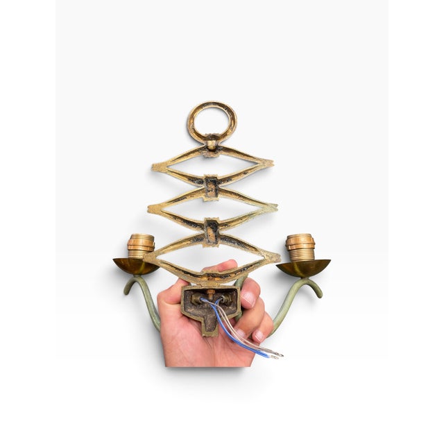 Metal Bronze Sconces by René Drouet, 1940s, Set of 2 For Sale - Image 7 of 12