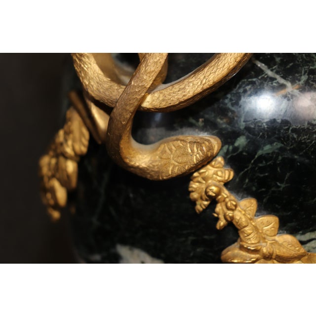 Dore' Bronze Mounted French Empire Verdi Marble Cassolettes With Serpents For Sale In Philadelphia - Image 6 of 11