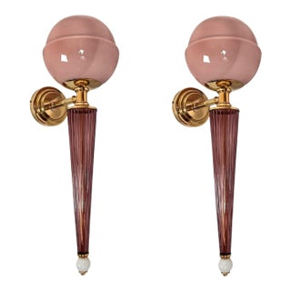 1990s Mid Century Modern Purple Murano Glass Sconces - a Pair For Sale