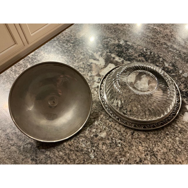 French Country 1920s Sterling and Crystal Covered Dish For Sale - Image 3 of 6