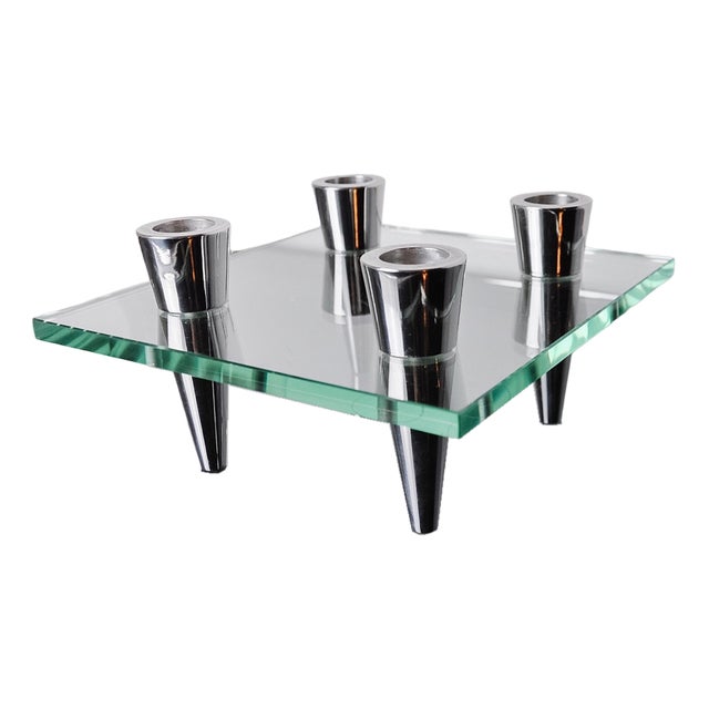 Square Glass Candlestick with 4 Flames, Denmark, 1970s For Sale